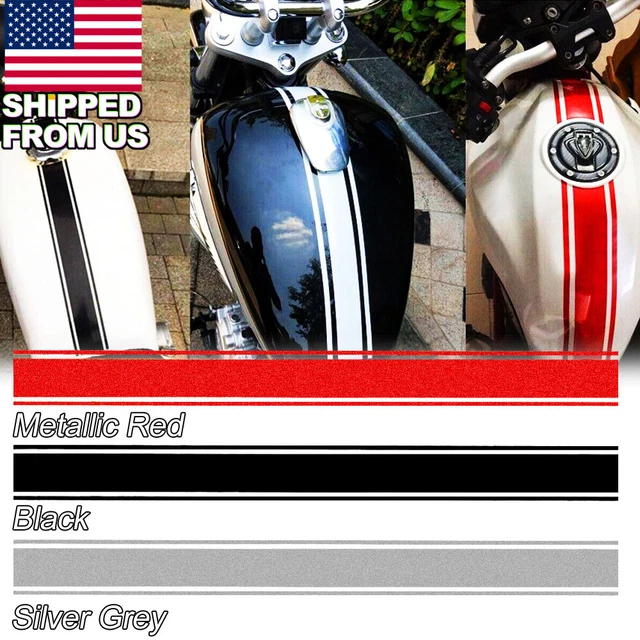 19.7''x1.7'' Metallic Red/Black/Silver Motorcycle Gas Tank Stripe Decal Stickers