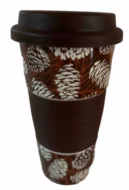 Dei Dennis East Brown Pine Cone Tree Coffee Tea Travel Mug Tumbler