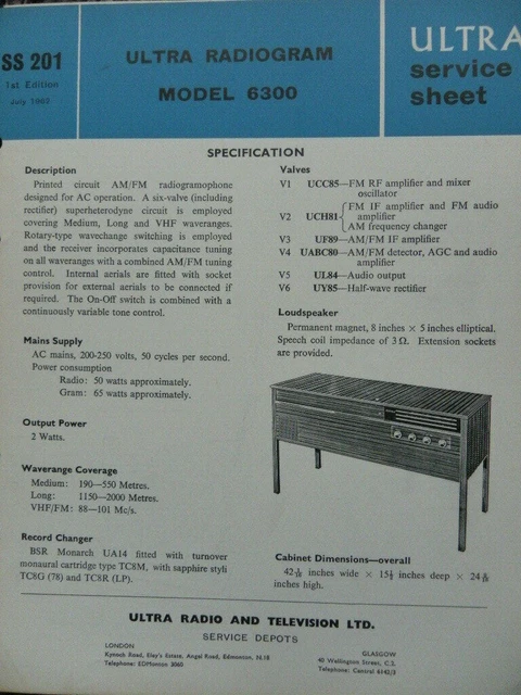 ULTRA RADIOGRAM PLAYER Model 6300 Service manual £12.00 - PicClick UK