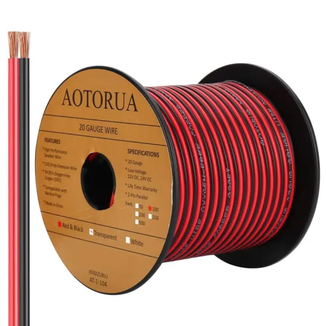 100ft 22awg Electrical Wire 22/2 Gauge Oxygen Free Copper 12v/24v Dc Red  Black Z