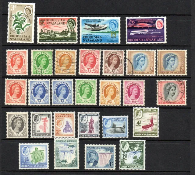 Rhodesia & Nyasaland QE11  Various Mint & Used Stamps.