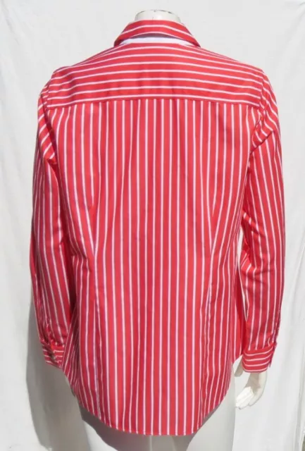 FOXCROFT NYC US L 12 Red White Stripe Non Iron Cotton Fitted Brooke Shirt Top 2