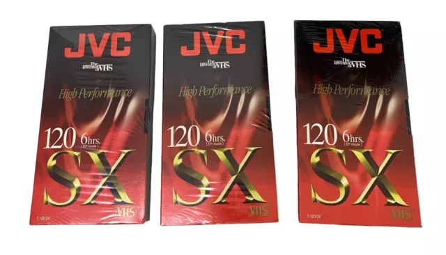 Three JVC SX 120 High Performance Blank VHS Video Cassette Tape New & Sealed