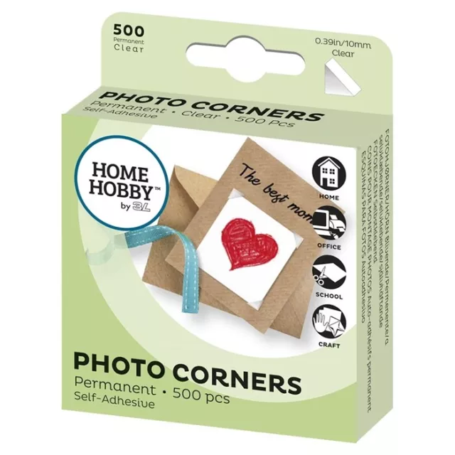 1000 x 3L Home & Hobby Clear Photo Corners 10mm x 500 (2 x packs of 500)