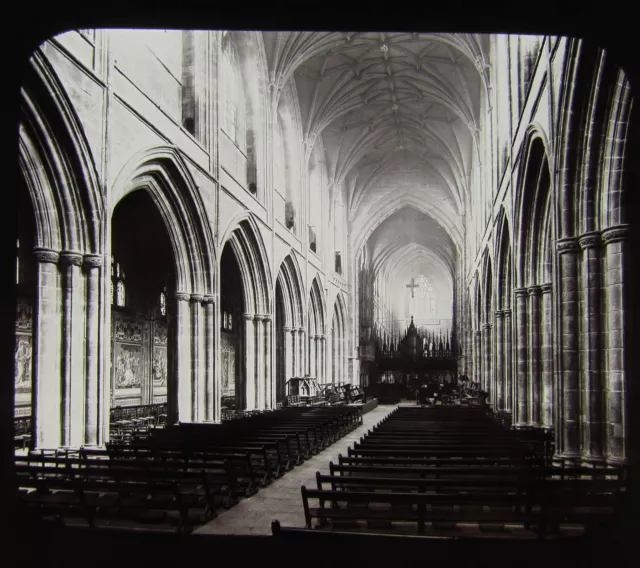 VICTORIAN GWW Glass Magic Lantern Slide THE NAVE  C1890 .. CHESTER CATHEDRAL