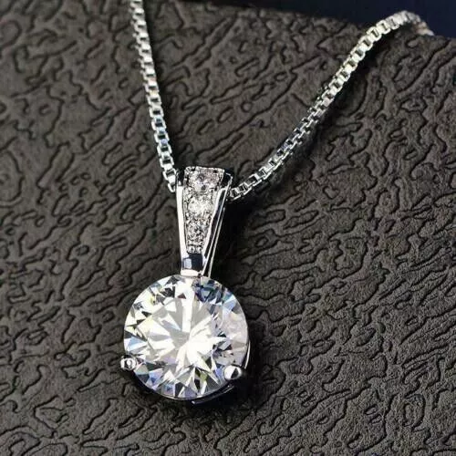 3Ct Round Cut Lab-Created Diamond Solitaire Pendant 14K White Gold Plated Silver