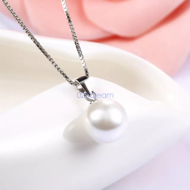 Real 925 Sterling Silver Pendant Necklace Sea Shell Pearl Drop Pendant Box Chain