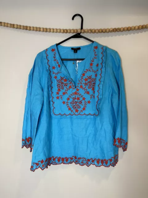 Jcrew Embroidered Linen Shirt Women’s Size Small S Blue Nwt New