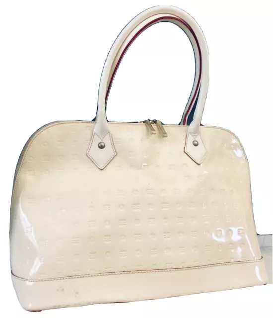 Italian Arcadia Dome Satchel Tote Handbag Beige Leathr Double Zipper Base Studs