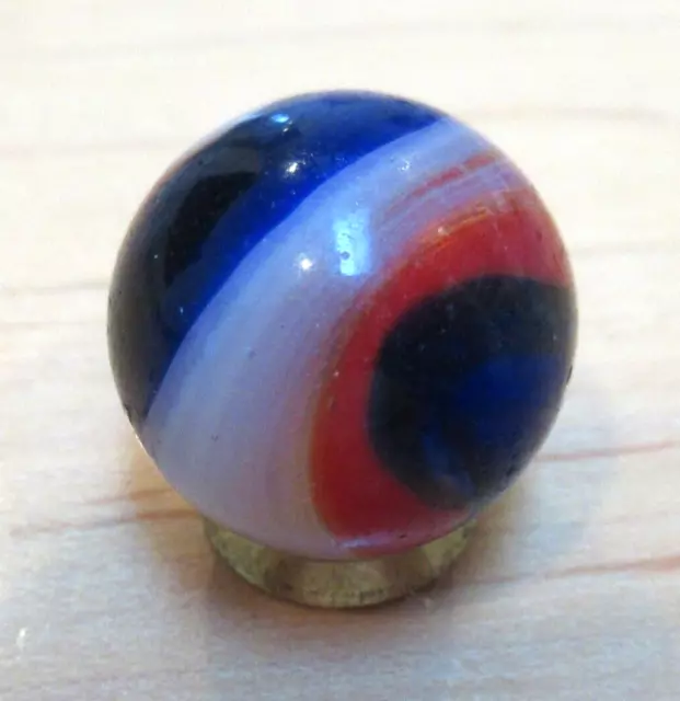 Rare Marble Akro Agate .656" Hybrid Popeye Corkscrew Red White Blue Yellow Mint-