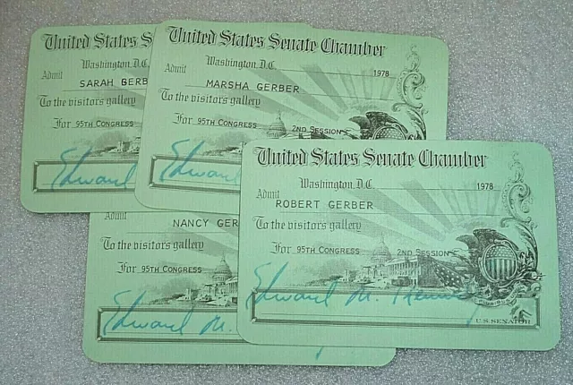 lot 4 US Congress House pass stamped Ted Kennedy Robert Gerber family 1978