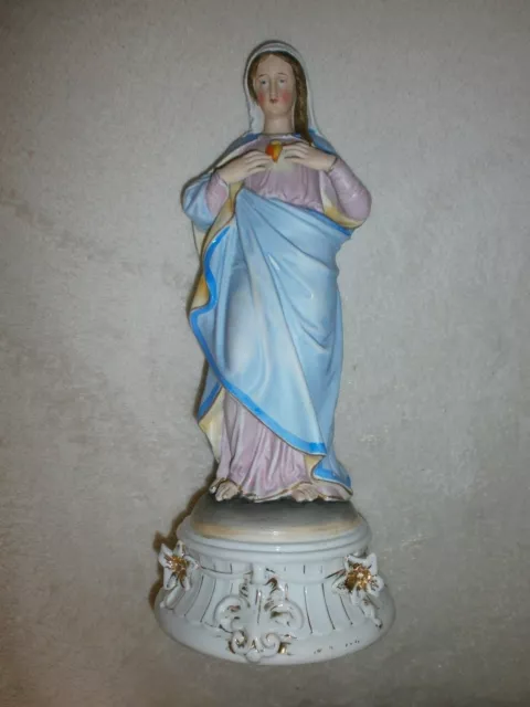Ancienne Statue Religieuse/Vierge Marie Sacre Coeur/Biscuit Andenne-Saxe/H.35,5