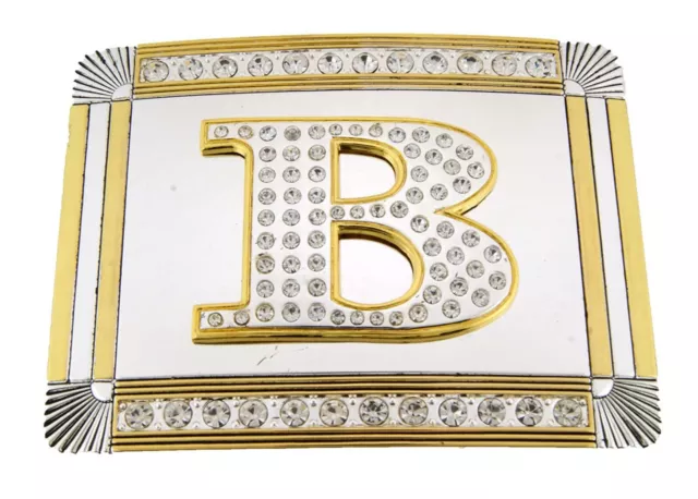 Initial B Letter b Monogram Western Cowboy Men Women Iced Gold Metal Belt Buckle