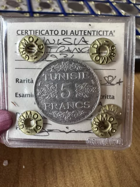 Tunisia 5 Francs 1934 Sealed Spl / Spl + Subalpina
