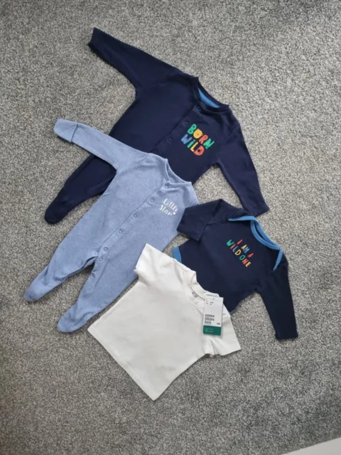H&M Baby Boys Bundle Babygrows Vest 0-3 Months Wild Little Star Blue White O