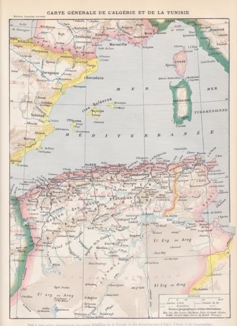 Algerien Tunesien - Landkarte - Menschen - Fauna KARTE HOLZSTICH 1897