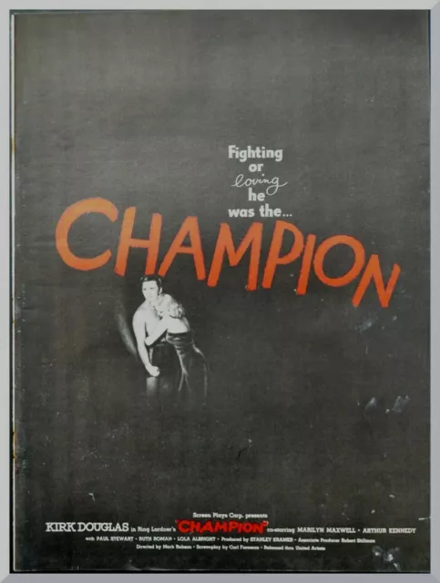 VTG "Champion" 1949 Kirk Douglas Marilyn Maxwell Movie Magazine Print AD