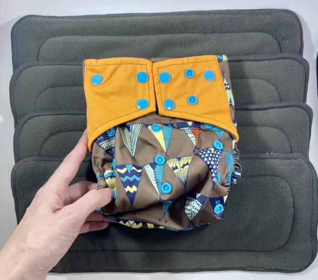 Cloth Diaper 4 Inserts Washable Adjustable Snap Fit Boys Reusable Set 5pc Lot