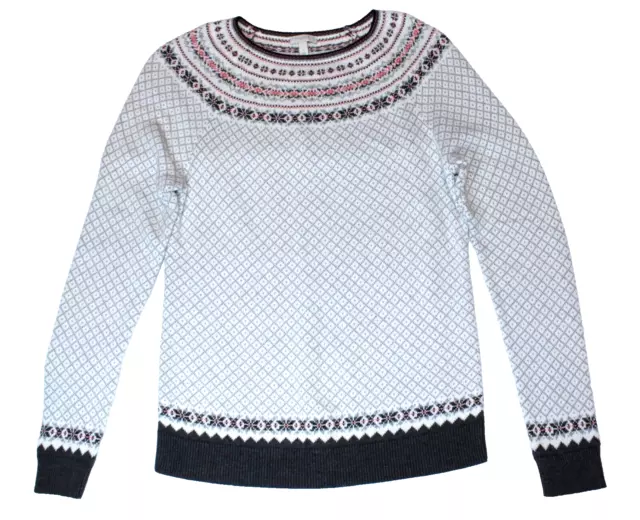 Talbots Womens Small White Gray Salmon Soft Fair Isle Knit Cotton Blend Sweater