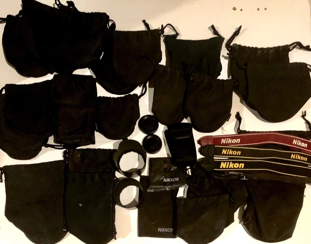 Genuine Nikon Black Soft Lens Case Pouches Hoods Camera Straps Mega 34x Lot