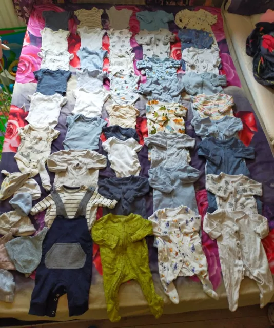 Huge Bundle Newborn tiny Baby Boy  clothes vest,onesuit pre-owned good condition
