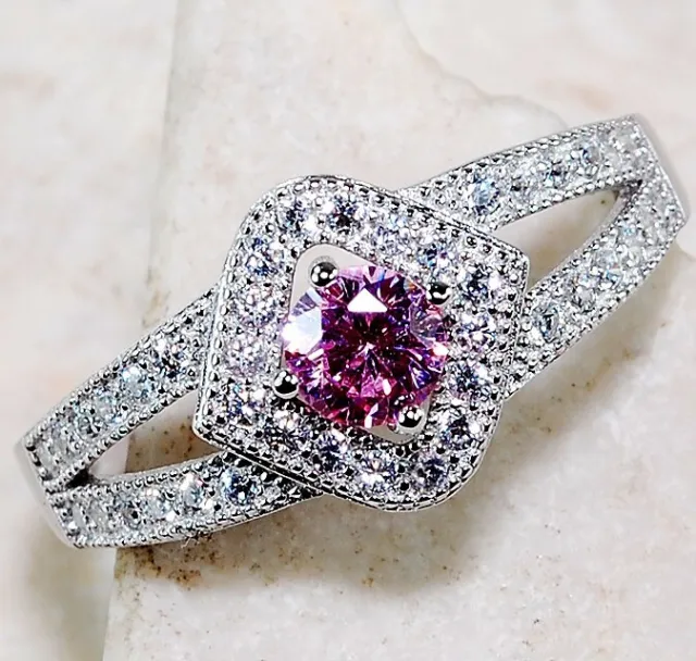 1CT Pink Sapphire & Topaz 925 Solid Genuine Sterling Silver Ring Sz 8 ZD6