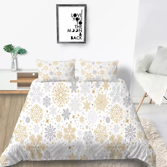 Weiße Bettwäsche Weihnachten Gold Schneeflocke Muster Bettbezug Set