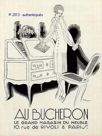 Publicite Au Bucheron  Secretaire Signe Rene Vincent De 1927 French Ad Art Deco