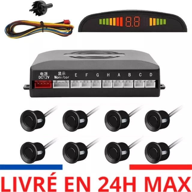 TKOOFN Kit Radar De Recul 8 Capteurs GRIS Auto Numérique Ecran LED Système Parca