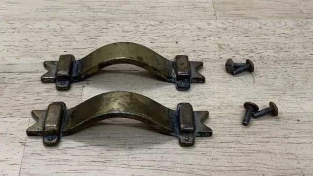 Vintage Lot of 2 Drawer Pulls Handles Antique Furniture Hardware BRASS w Screws