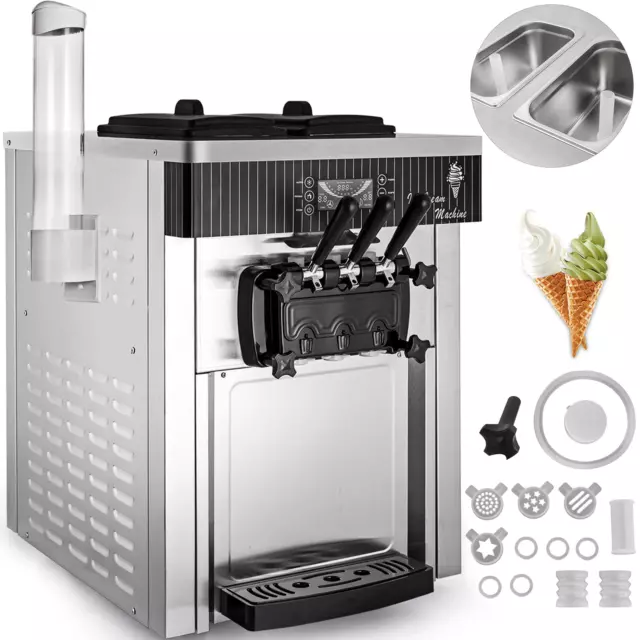 VEVOR Softeismaschine Eismaschine 20-28 L/h Speiseeismaschine Eiscreme 3 Flavor