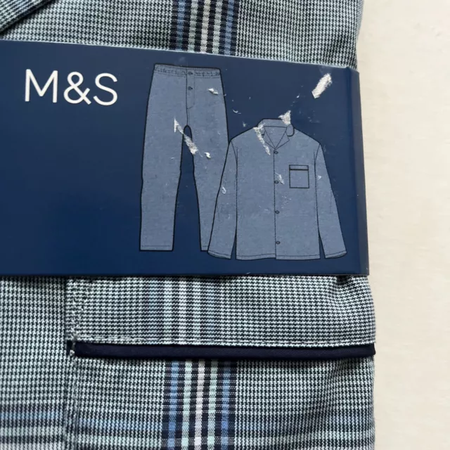 MEN’S M&S BLUE MIX  PYJAMAS BUTTON FLIES Size M  NEW