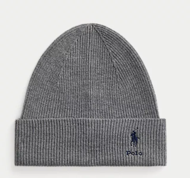 BNWT MENS POLO Ralph Lauren Luxury Fold Over Rib Knit Wool Beanie Hat Cap Grey 44.99 PicClick UK
