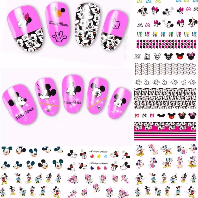 Nail Art Wasseraufkleber Aufkleber Transfers Mickey Minnie Mausschleifen Herz Neon 2