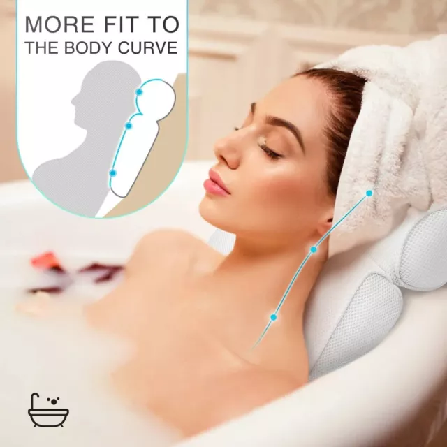 Bath Pillow Spa Bathtub Pillow with 4 Suction Cups 3D Head Neck Back Support UK 2