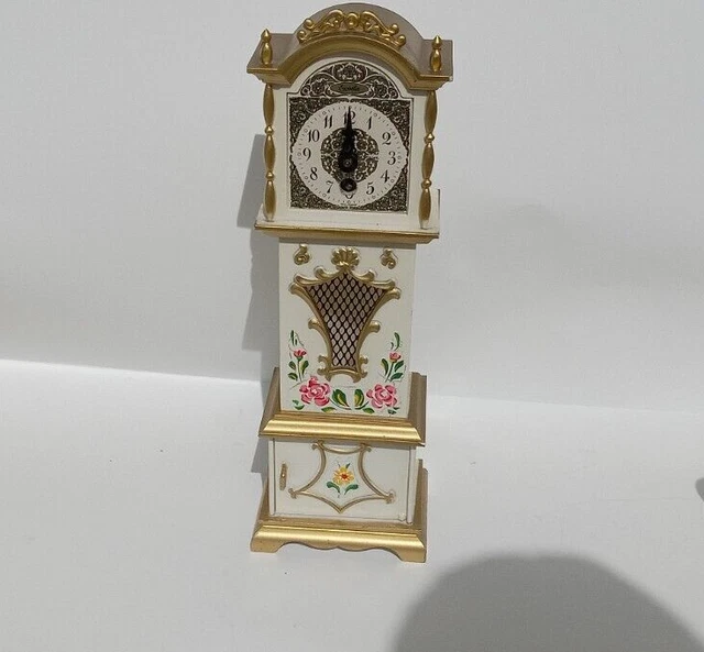 VINTAGE 10” MINIATURE Wind Up Grandfather Clock Working MUSIC BOX West