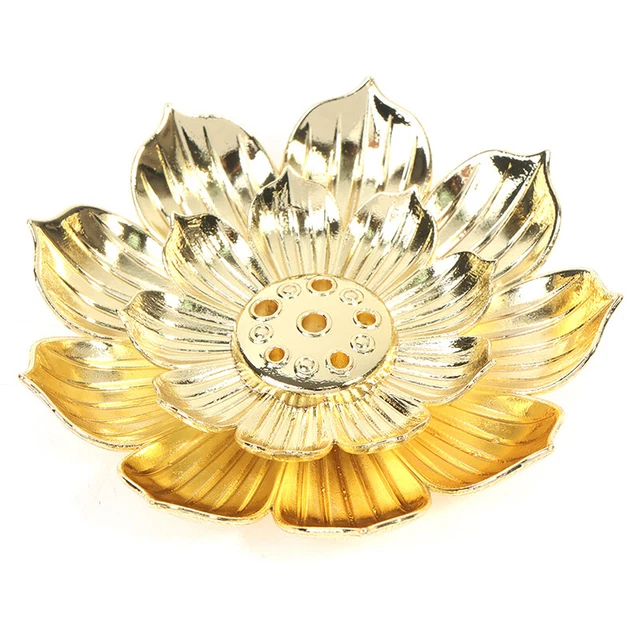 Gold Incense Burner Stick Holder Buddhism Lotus Line Incense plate Base Templ F7