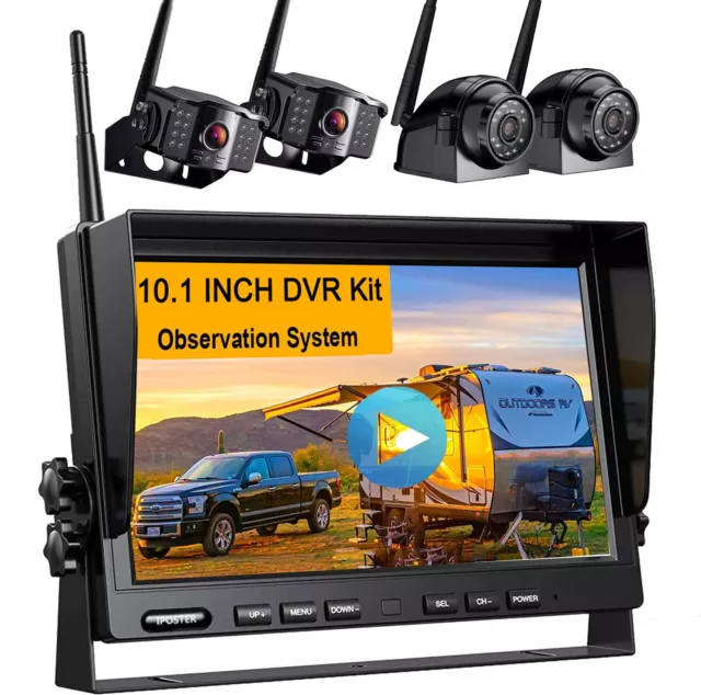 10" Digital Wireless Backup Camera Monitor DVR Recorder For RV Truck Trailer BUS