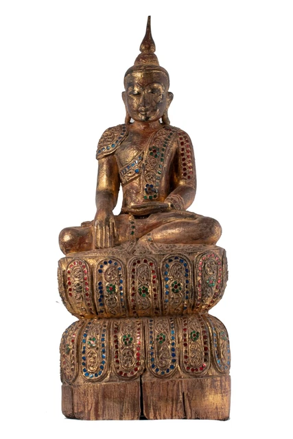 Bouddha - Ancien Birman Style Bois Ava Enlightenment Statue de 65cm/26 "