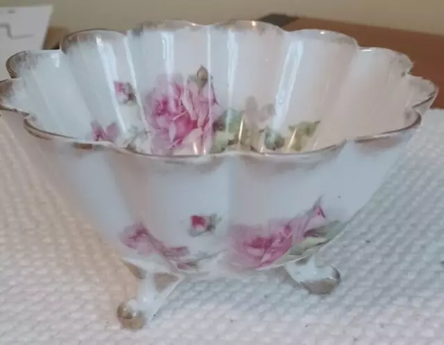 Vinta Candy Trinket Dish Porcelain Pink Roses - Scalloped Gold Trim