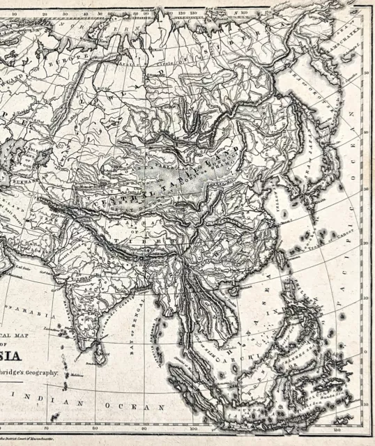 1843 Asia Map Physical ORIGINAL China Mongolia India Persia Iran Arabia Siberia 3