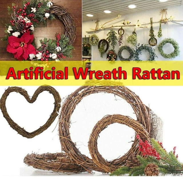 Christmas Decor Sepak Takraw Round/Heart  Shape Rattan Garland Wreath Wicker