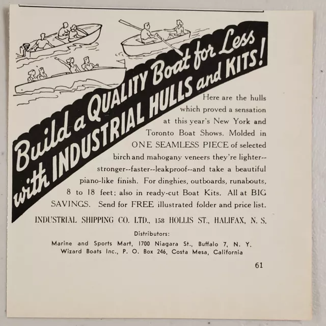 1949 Print Ad Industrial Shipping Boat Hulls & Kits Halifax,Nova Scotia Canada