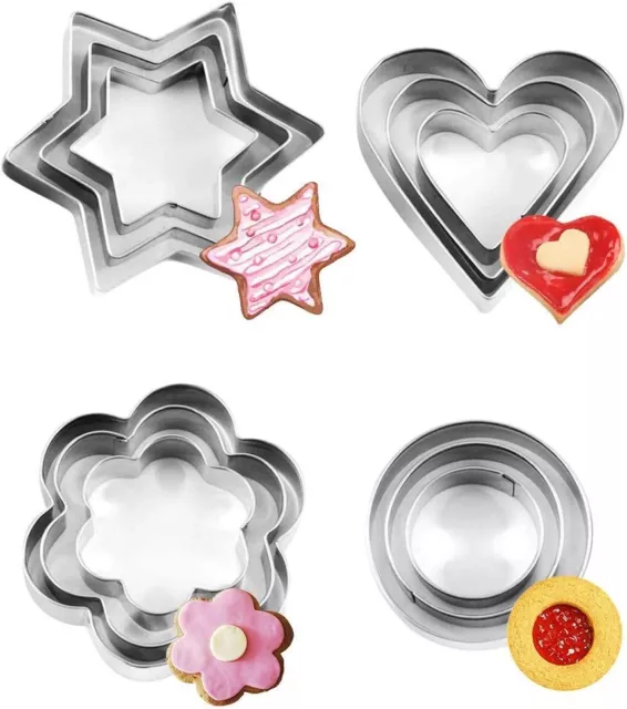 cookie cutter set stainless steel cutters baking cookies 12 pcs 4 shapes 3 sizes