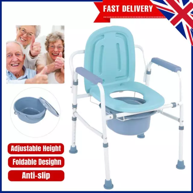 Elder Folding Bedside Commode Chair Fixed Arm Toilet Seat Steel Pipe Back Bar