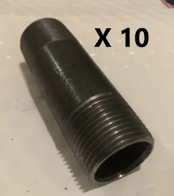 (Lot Of 10) 1/2"X2" Nipple Black Malleable Iron Pipe Fitting Threaded Plumbing