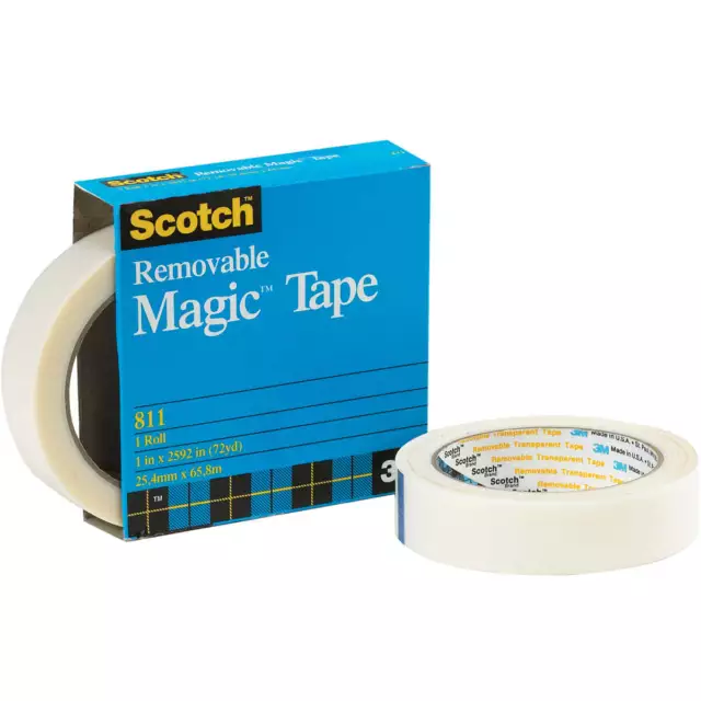 Scotch 811 Magic Tape (Removable), 2.0 Mil, 1" x 72 yds Transparent, 12/Custodia