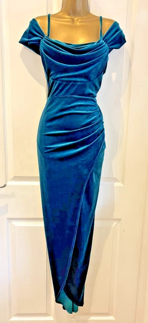 NEW EX QUIZ Green Velvet Cowl Neck Maxi Wrap Evening Party Prom Dress Size  10 18.88 - PicClick UK