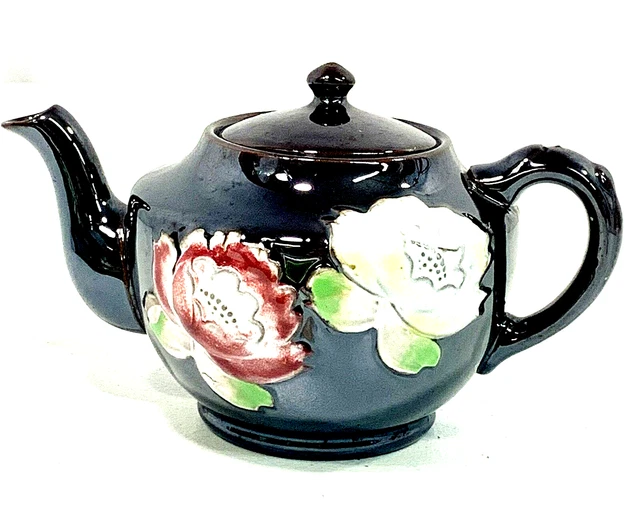 Vintage Brown Luster Ware Teapot Raised Floral Design Occupied Japan Rose