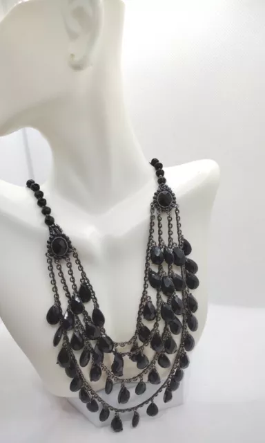 Liz Claiborne Bib Black Beaded 4 Layered Necklace